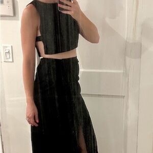 Reformation Black Two-Piece Crop Top and Skirt Set